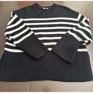Gap Black White Striped Knit Pullover Sweater Cotton Long Sleeve Women's Size L